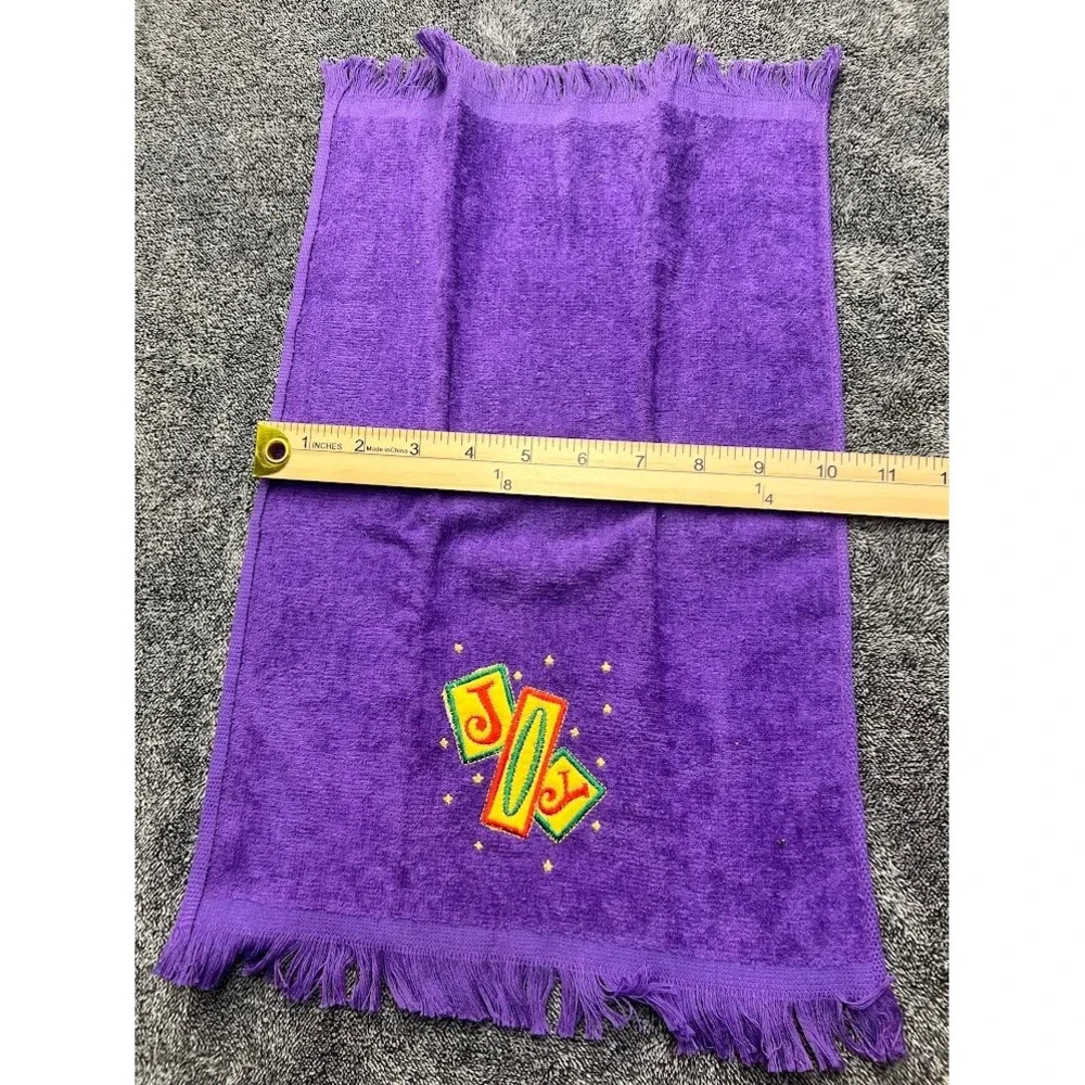 Vintage Holiday Hand Towel Set Joyeux Noel Green & Joy Purple Fringed Terry